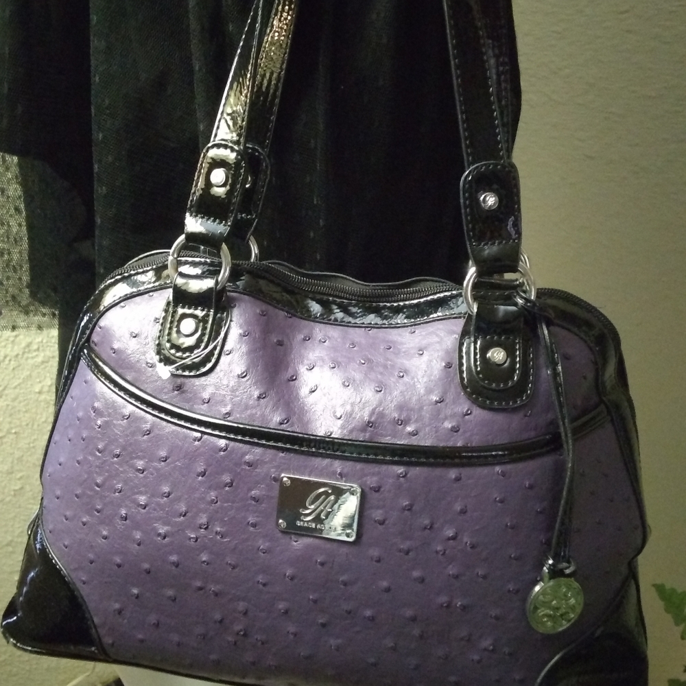 Grace Adele Ostrich Print Handbag - image 8